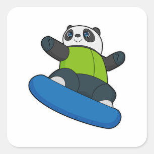 スノーボード付きスノーボーダーとしてのパンダ スクエアシール