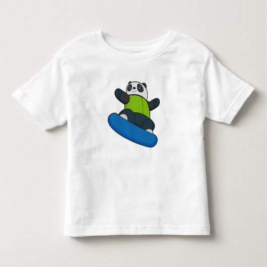 スノーボード付きスノーボーダーとしてのパンダ トドラーTシャツ (正面)