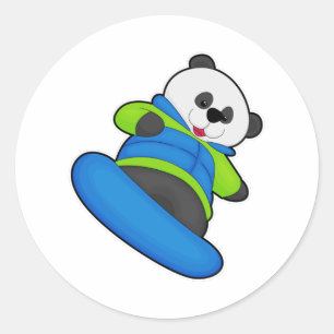 スノーボード付きスノーボーダーとしてのパンダ ラウンドシール
