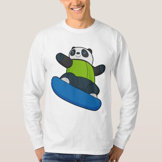 スノーボード付きスノーボーダーとしてのパンダ Tシャツ (正面)