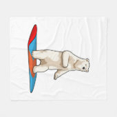 スノーボード付きスノーボーダーとしてのホッキョクグマ フリースブランケット (正面(横))