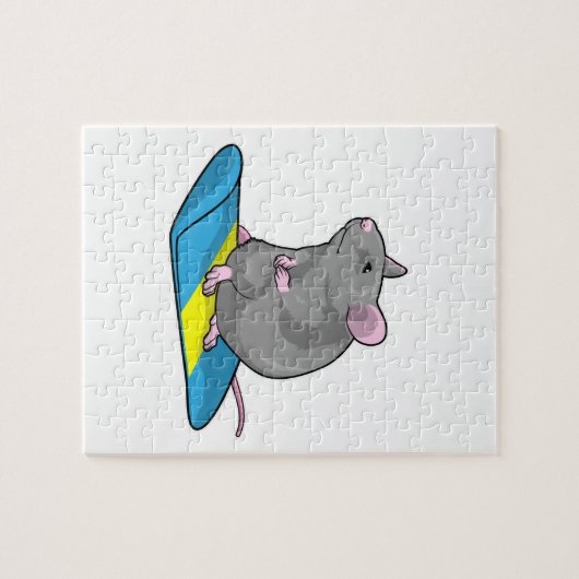 スノーボード付きスノーボーダーとしてのマウス ジグソーパズル (横)