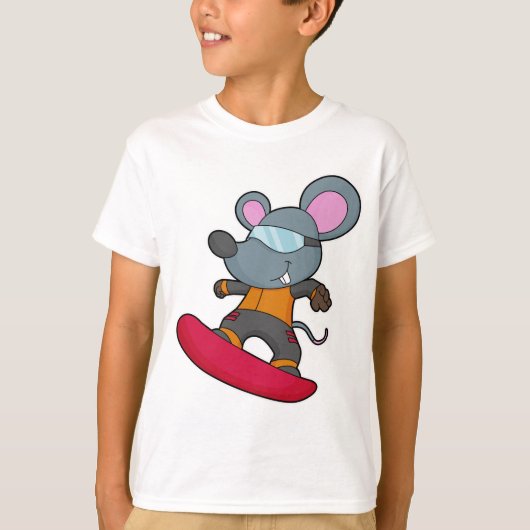 スノーボード付きスノーボーダーとしてのマウス Tシャツ (正面)