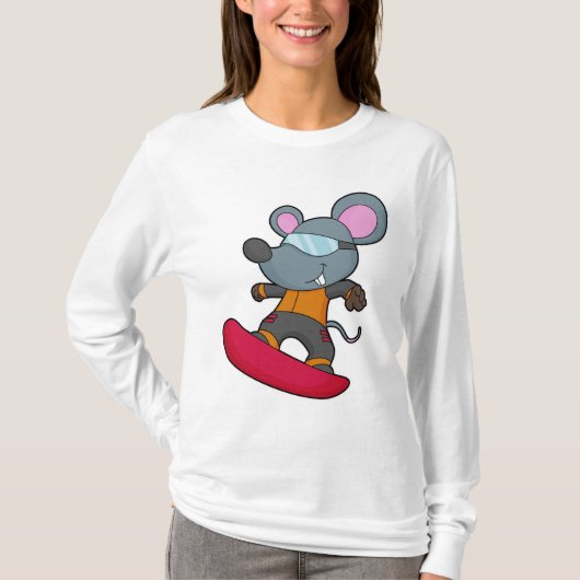 スノーボード付きスノーボーダーとしてのマウス Tシャツ (正面)
