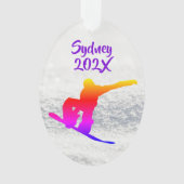 スノーボード女性写真テンプレート楕円 オーナメント (正面)