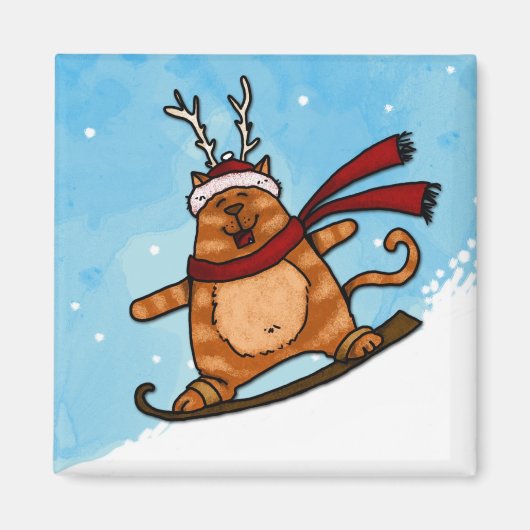 スノーボード子猫 マグネット (正面)