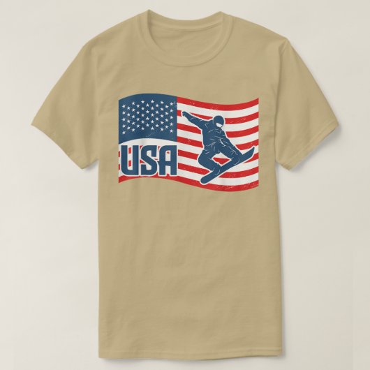 スノーボード愛国的なアメリカ国旗スノーボーダー Tシャツ (デザイン正面)