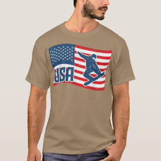スノーボード愛国的なアメリカ国旗スノーボーダー Tシャツ