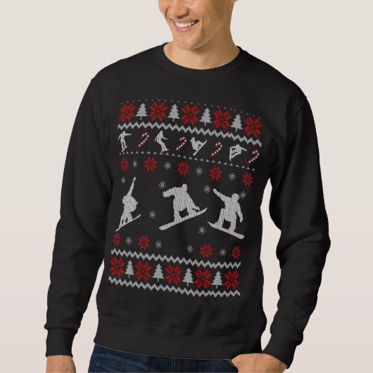 スノーボード用のスノーボードの醜いクリスマスセーター スウェットシャツ (正面)