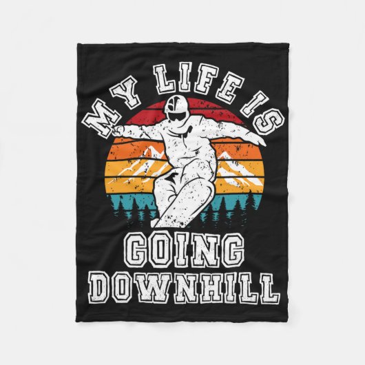 スノーボード私の人生は下り坂のウィンタースポーツ フリースブランケット (正面)