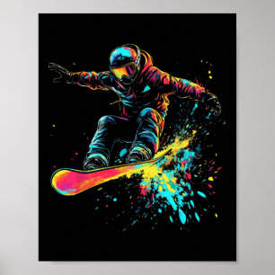 スノーボード絵を描カラースプラッシュスノーボーダーダウンヒ ポスター