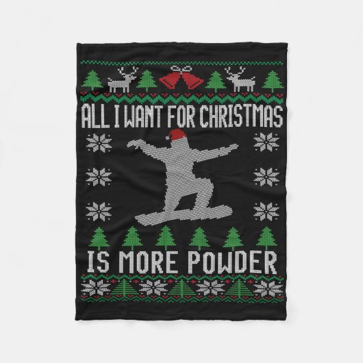 スノーボード醜いクリスマススノーボードギフトスノーボア フリースブランケット (正面)