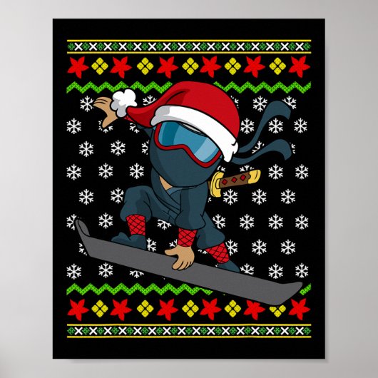 スノーボード醜いクリスマスセーターパターン忍者Sno ポスター (正面)