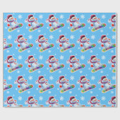 スノーボード雪だるま光沢ミッドブルー ラッピングペーパー (フラット)