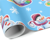 スノーボード雪だるま光沢ミッドブルー ラッピングペーパー (ロールコーナー)