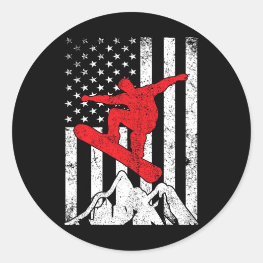 スノーボード・アメリカ国旗の愛国的なスノーボード優勝 ラウンドシール (正面)