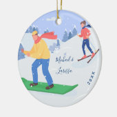 スノーボード&スキーエクストリームウィンタースポーツカップル セラミックオーナメント (左)