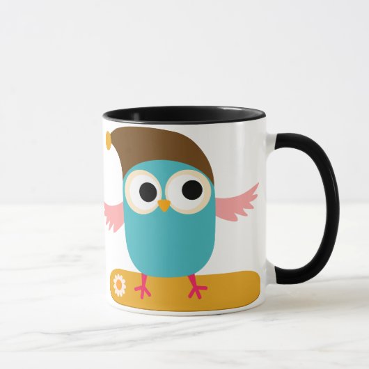 スノーボード、スポーツのフクロウ マグカップ (右)