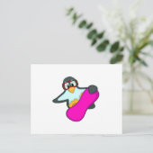 スノーボード スポーツのペンギン & スキー用ゴーグル ポストカード (スタンド正面)