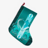 スノーボード、花の要素を持つスノーボーダー ラージクリスマスストッキング (正面 (吊り時))