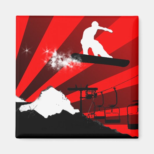 スノーボード。赤い線。 マグネット (正面)