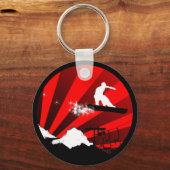 スノーボード。赤。 キーホルダー (正面)