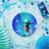 スノーボード、青いbackgの板を持つスノーボーダー ペーパープレート (パーティー)