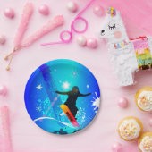 スノーボード、青いbackgの板を持つスノーボーダー ペーパープレート (パーティー)