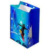 スノーボード、青いbackgの板を持つスノーボーダー ミディアムペーパーバッグ (正面アングル)