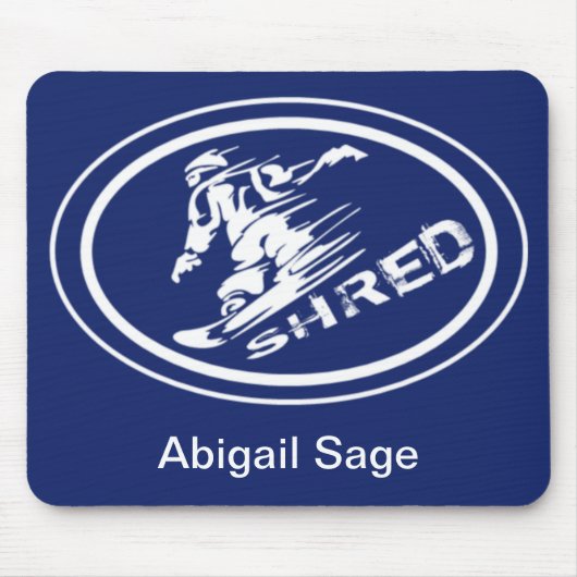 スノーボード「SHRED」オーバルシルエットスノーボーダーラベル マウスパッド (正面)