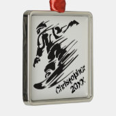 スノーボーパーソナライズされたダースノーボーディングブラック、ホワイト メタルオーナメント (右)