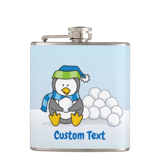 スノーボールで座っているリトルペンギンお尻フラスコ フラスク (正面)