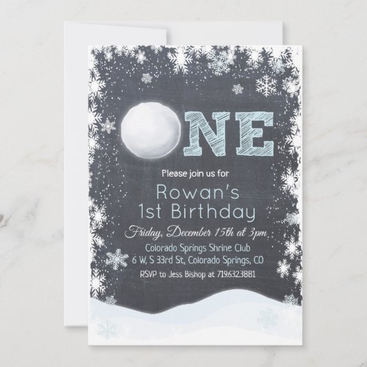 スノーボールウィンターボーイファーストファースト誕生日招待状 招待状 (正面)