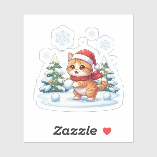スノーボールキャット 遊び心あふれる冬のワンダーランド クリスマス シール (シート)