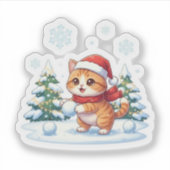 スノーボールキャット 遊び心あふれる冬のワンダーランド クリスマス シール (正面)