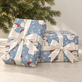 スノーボール フレンズ ブルー クリスマス スノーマン ギフト包装紙 ラッピングペーパー