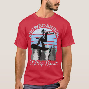 スノーボー食べドスリープリピートカッコいいヴィンテージブルーsu tシャツ