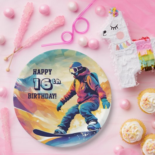 スノーボ10代のード誕生日 ペーパープレート (パーティー)