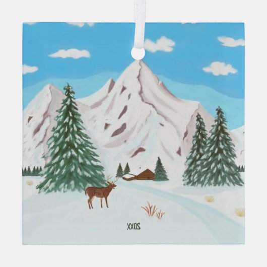 スノーマウンテンズガラススクエアオーナメント ガラスオーナメント (裏面)