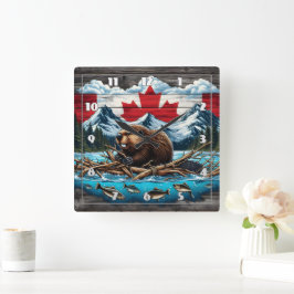 スノーマウンテンビーバーカナダプライド スクエア壁時計