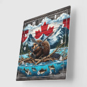 スノーマウンテンビーバーカナダプライド スクエア壁時計 (傾斜)