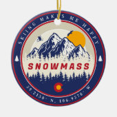 スノーマスコロラド州旗マウンテンスキー土産 セラミックオーナメント (正面)