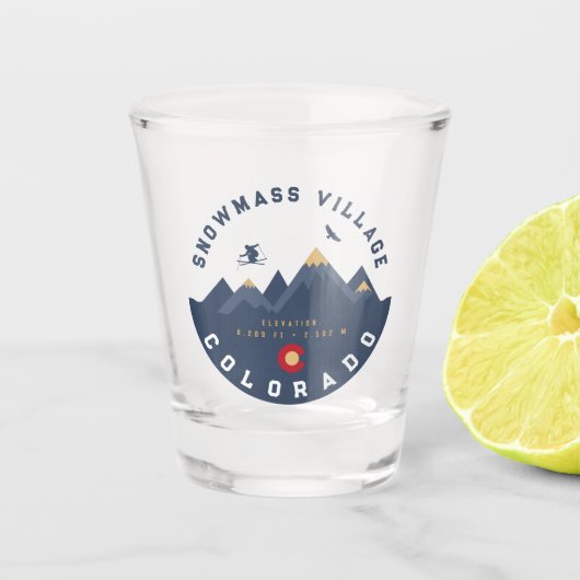 スノーマスコロラド州旗レトロサンセットスキーおみやげ ショットグラス (正面)