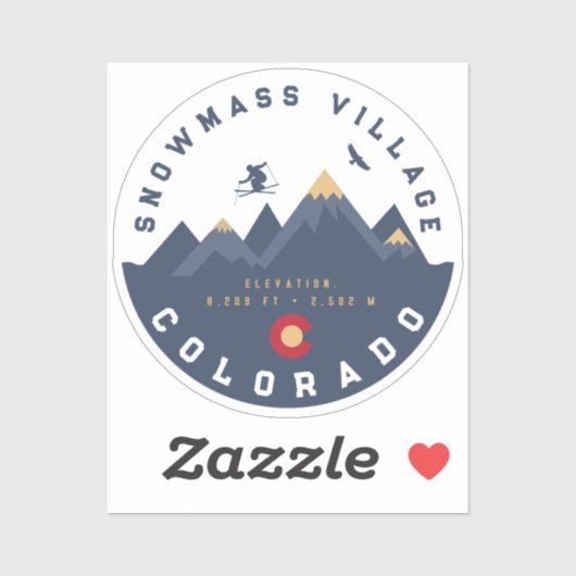 スノーマスコロラド州旗レトロサンセットスキーおみやげ シール (シート)