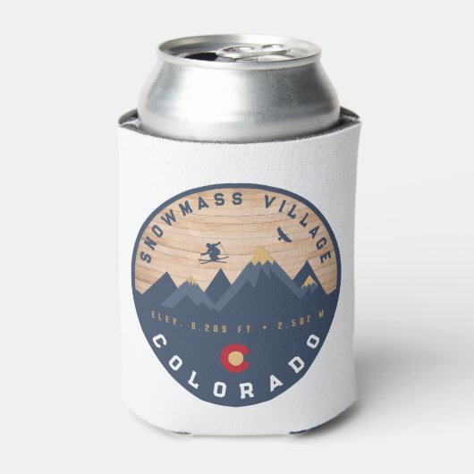 スノーマスコロラド州旗レトロサンセットスキーおみやげ 缶クーラー (缶正面)