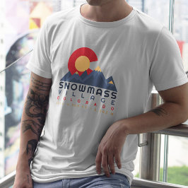 スノーマスコロラド州旗レトロサンセットスキーおみやげ Tシャツ