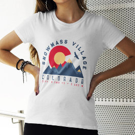 スノーマスコロラド州旗レトロサンセットスキーおみやげ Tシャツ