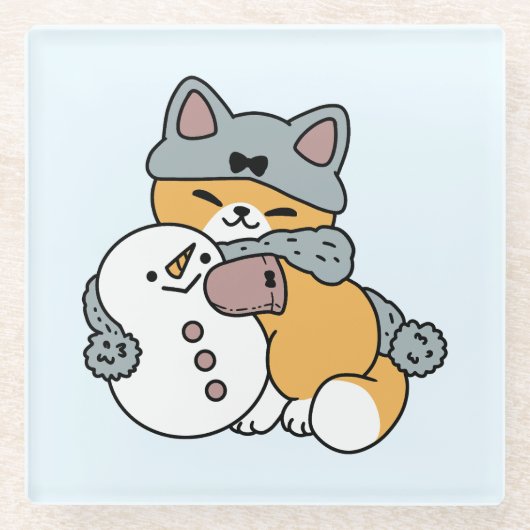 スノーマッチファン猫の冬の休日デザイン ガラスコースター (正面)