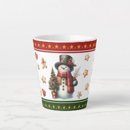 スノーマンとクリスマスクッキーのあるスモールラテマグ カフェラテマグ