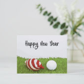 スノーマンとゴルファーの新年快乐 シーズンポストカード (スタンド正面)